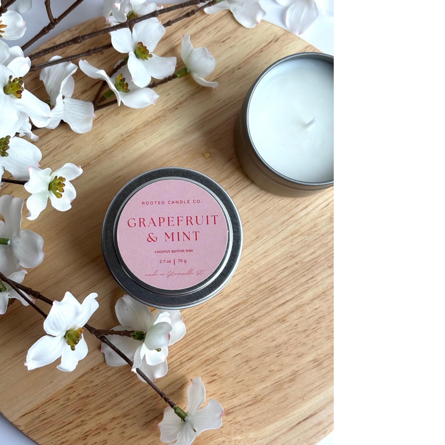 grapefruit and mint clean burning candle by rooted candle co