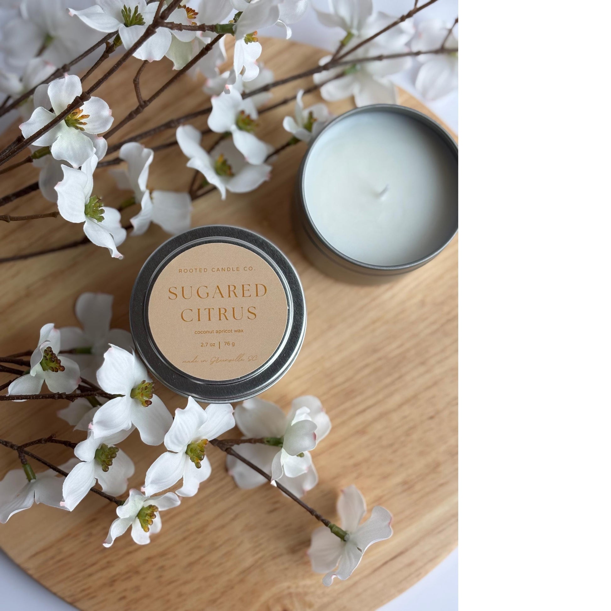 sugared citrus clean burning candle by rooted candle co