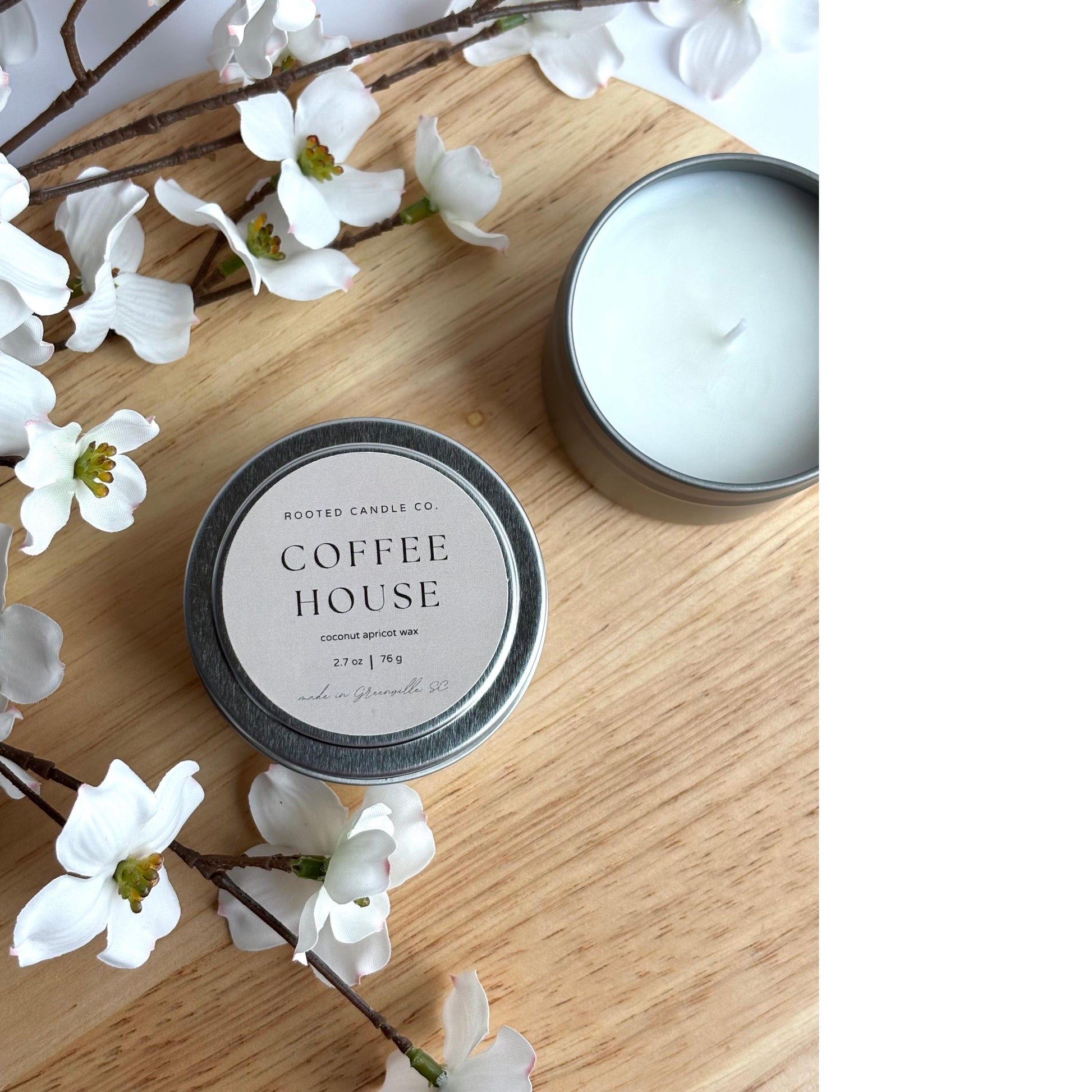 coffee house clean burning candle by rooted candle co