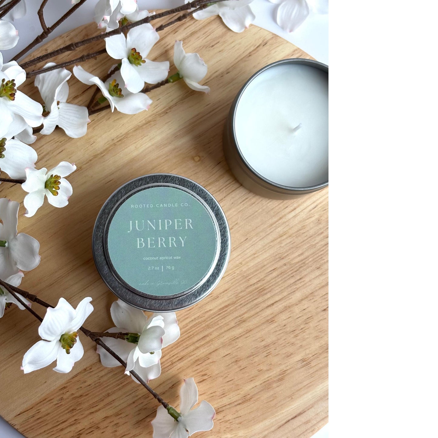 juniper berry clean burning candle by rooted candle co